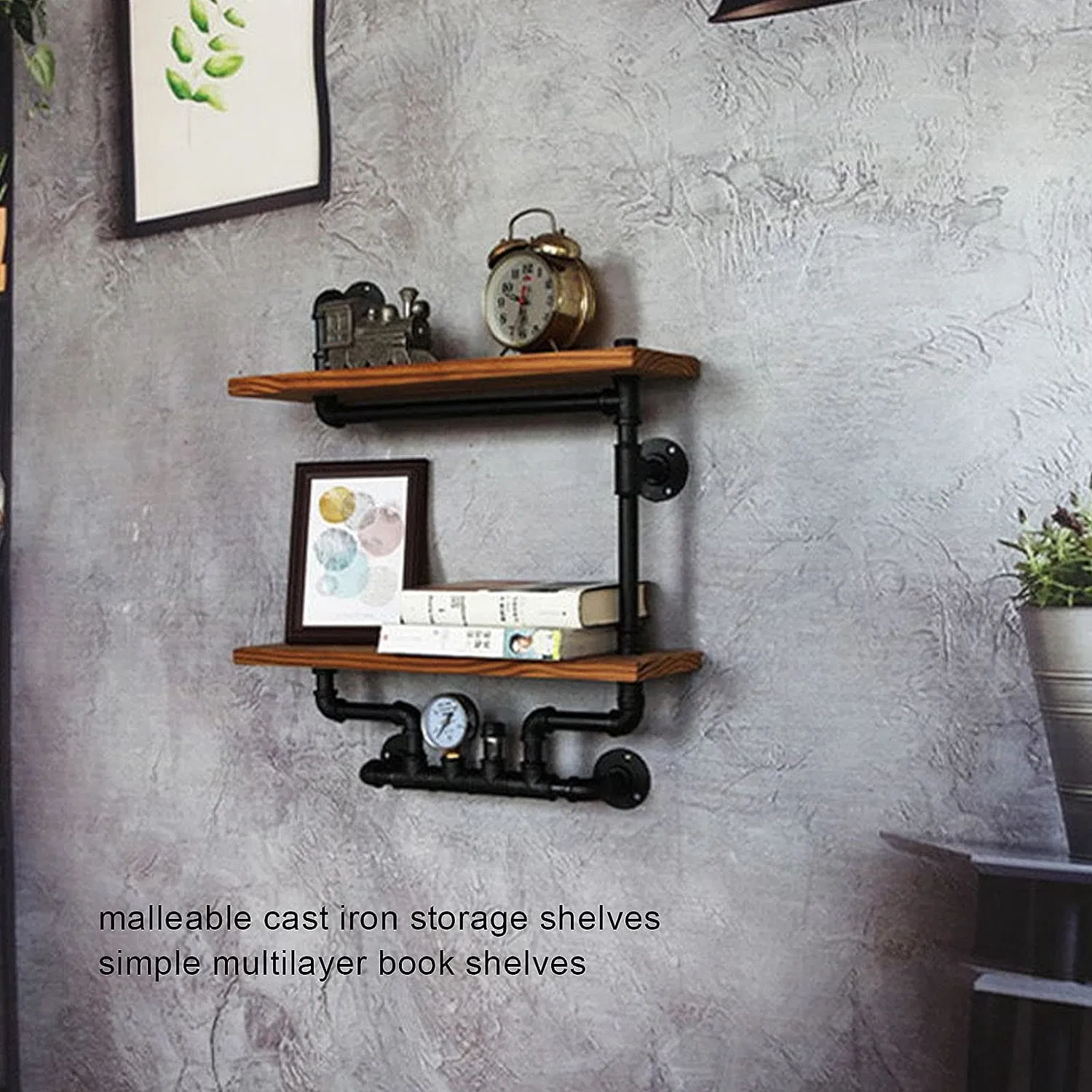 Industrial Iron Pipe Brackets Wall Mounted Shelf Bookshelf Decor Wood Ladder Storage Shelf