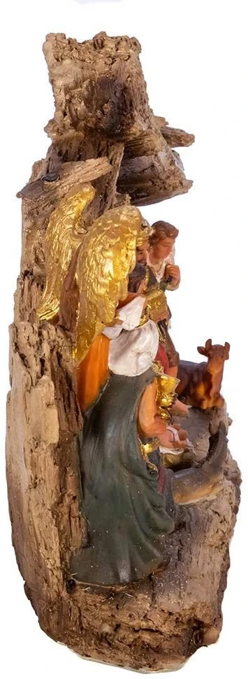 Resin Multi Wood Carved Nativity Set with Crib Sculpture Decoration