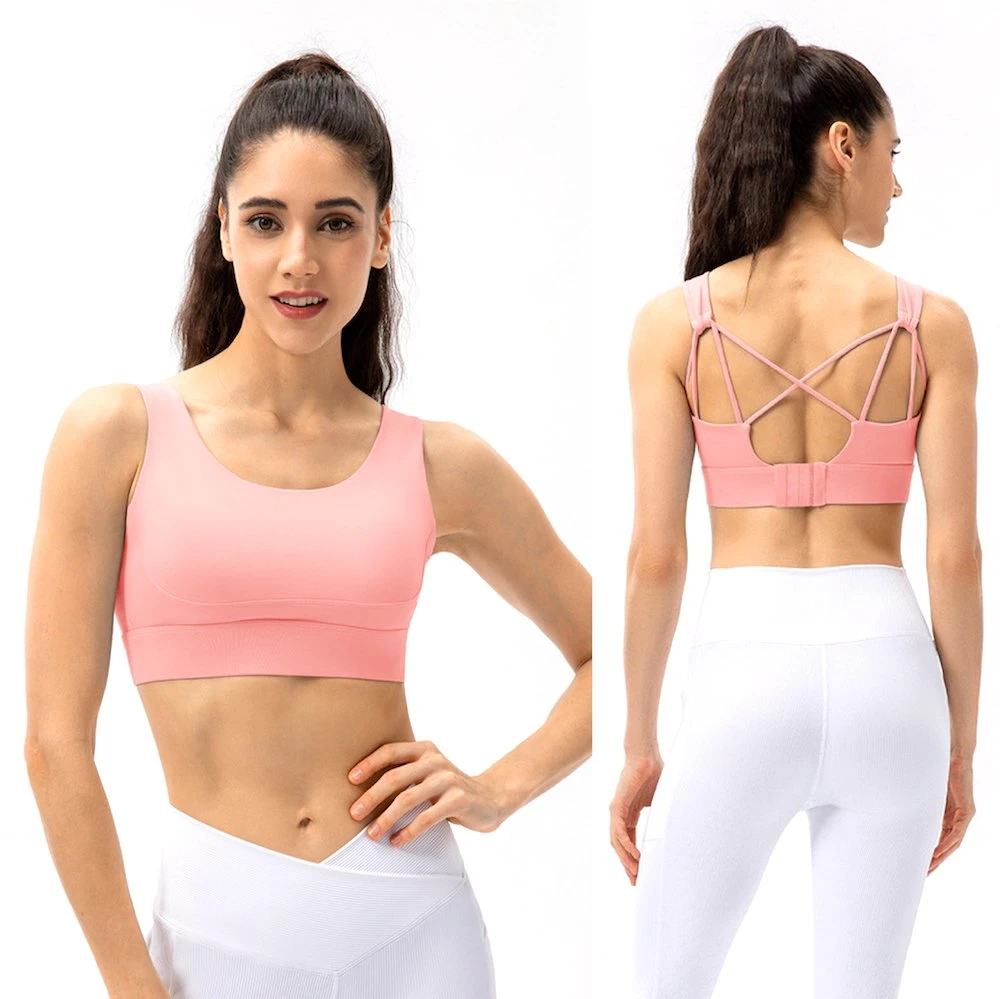 Newest Sexy Criss-Cross Back High Impact Sports Bra with Molded Chest Pads, Custom Plus Size Elite Performance Adjustable Athletic Lingerie Top Gym Clothes