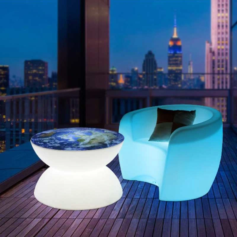 Outdoor Plastic LED Round Coffee Table Party Lighting Furniture Table and Chairs Party Furniture Rental