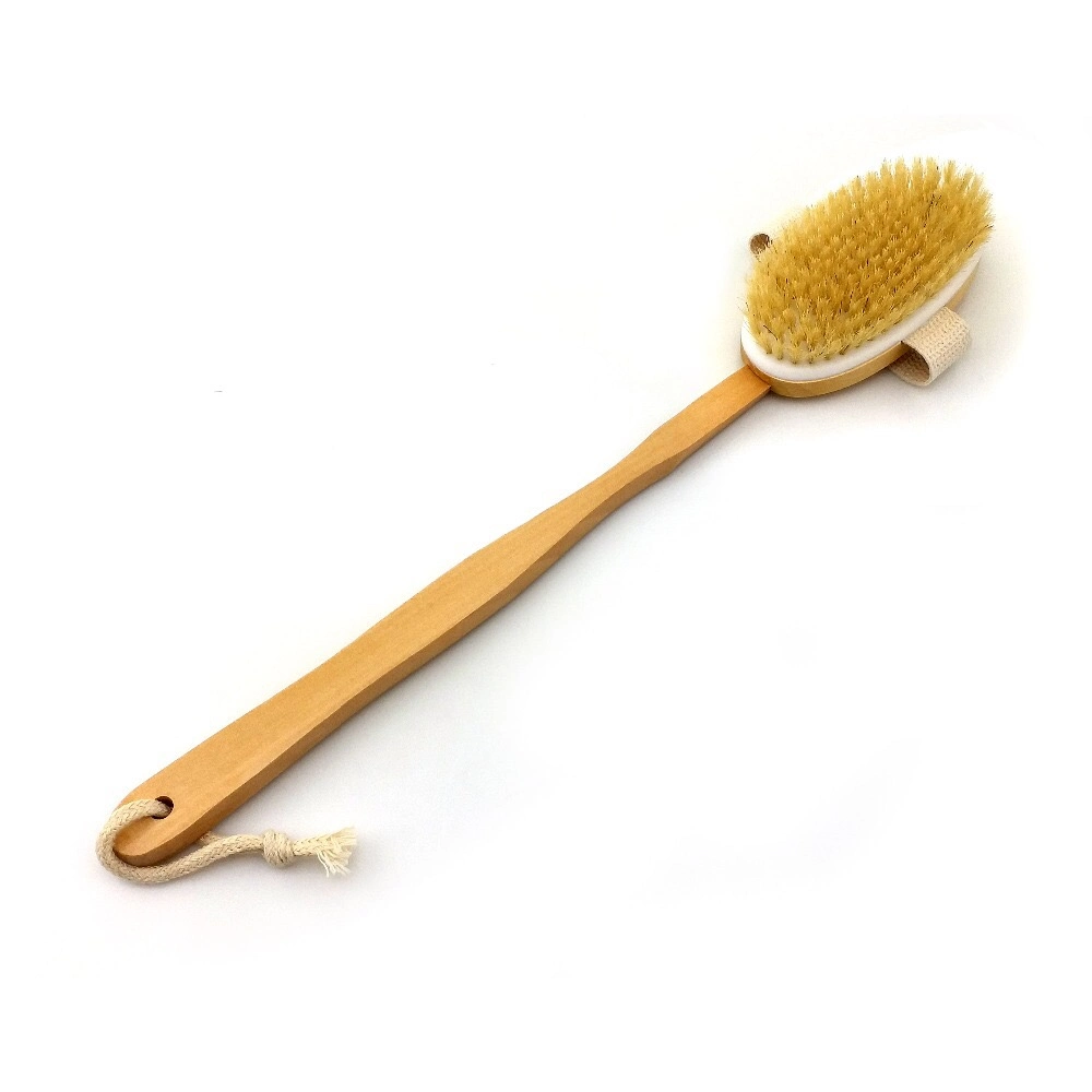 Soft Natural Bristle Massage Wooden Bath Shower Brush with Long Handle