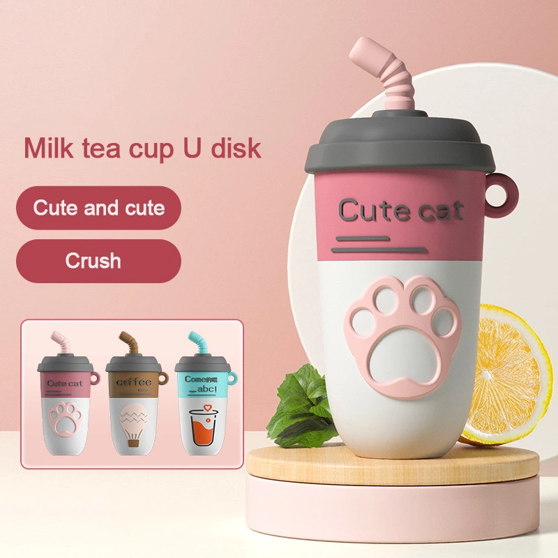 Customized Logo PVC Creative Gift Cartoon Milk Tea Cup Music USB Drive