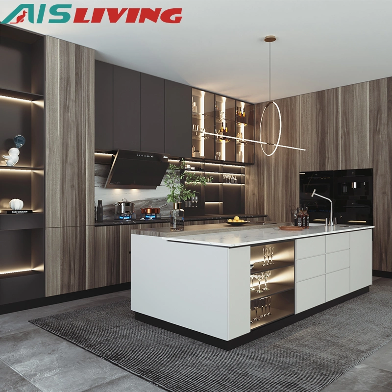 تصميم عصري AIS الفلبين سعر معقول ألومنيوم زجاج Melamine وحدات نمطية خزانة المطبخ الخشبية من الحبوب للبيع