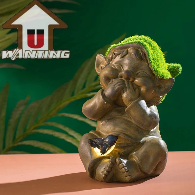 Beflockung Baby Gnome Aktion Figur Garten Balkon / Yard Dekor Solar Light Werbegeschenk