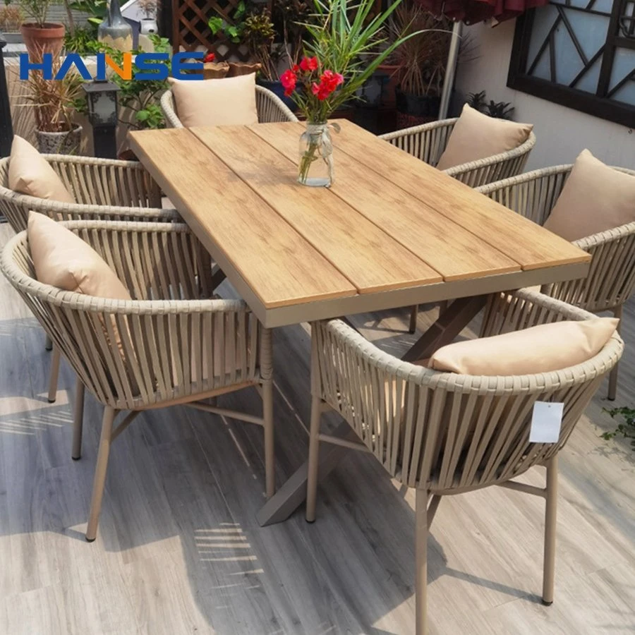 Outdoor Aluminum Teak Wood Coffee Tea Chair Table Furniture Dining Set Garden for Cafe Outdoor