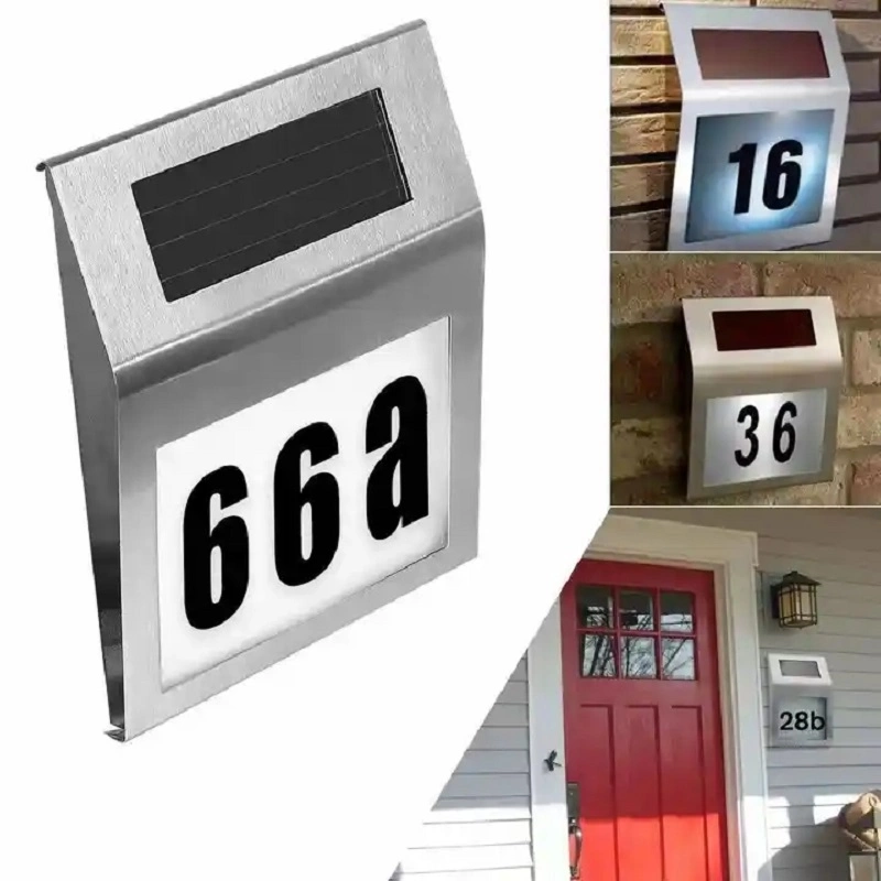 Modern House Number LED Sign Solar Light Wall Lamp Home Outdoor Lighting