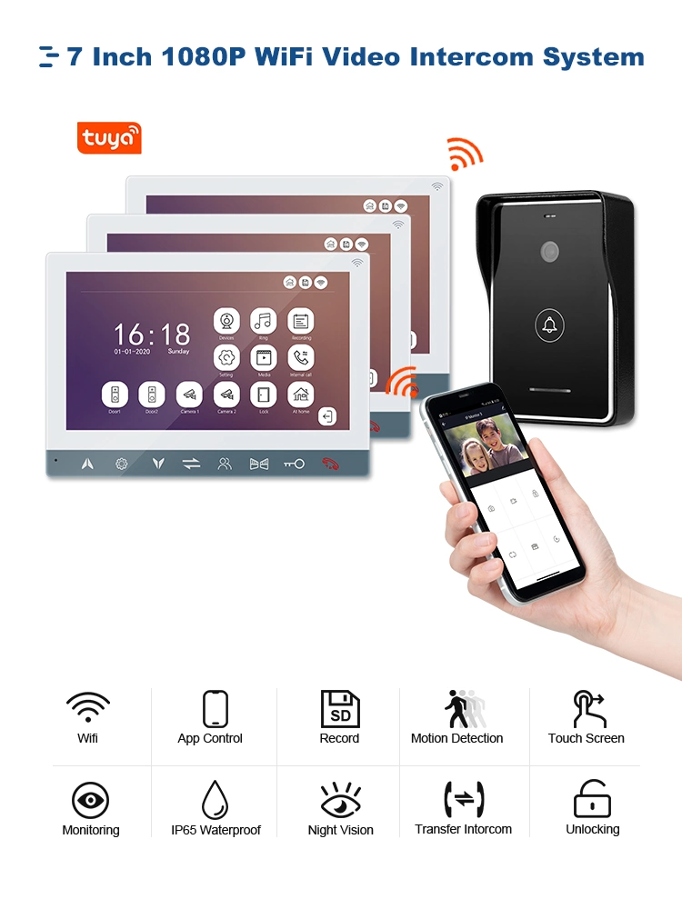 7-Zoll-LCD-Touchscreen-Monitor Villa TCP IP-Video Türsprechanlage Unterstützung RFID Kartenleser Zugangskontrolle Türklingel