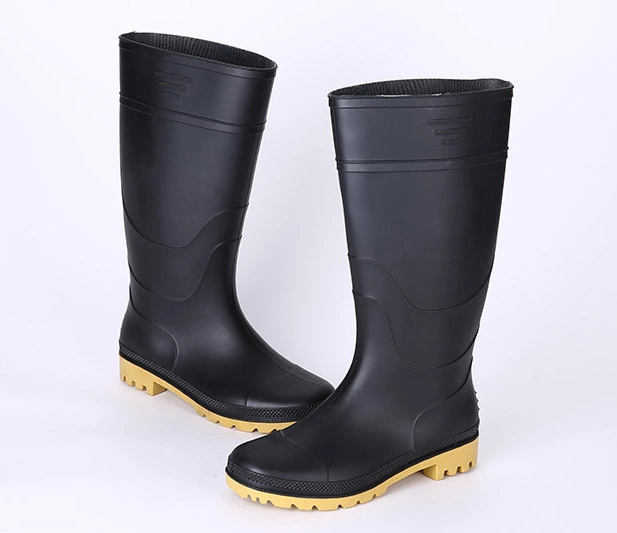 Custom Logo Oil Acid Alkali Resistant Waterproof Anti Slip Light Weight Cheap Black Non Safety Garden Work PVC Rain Boots with CE