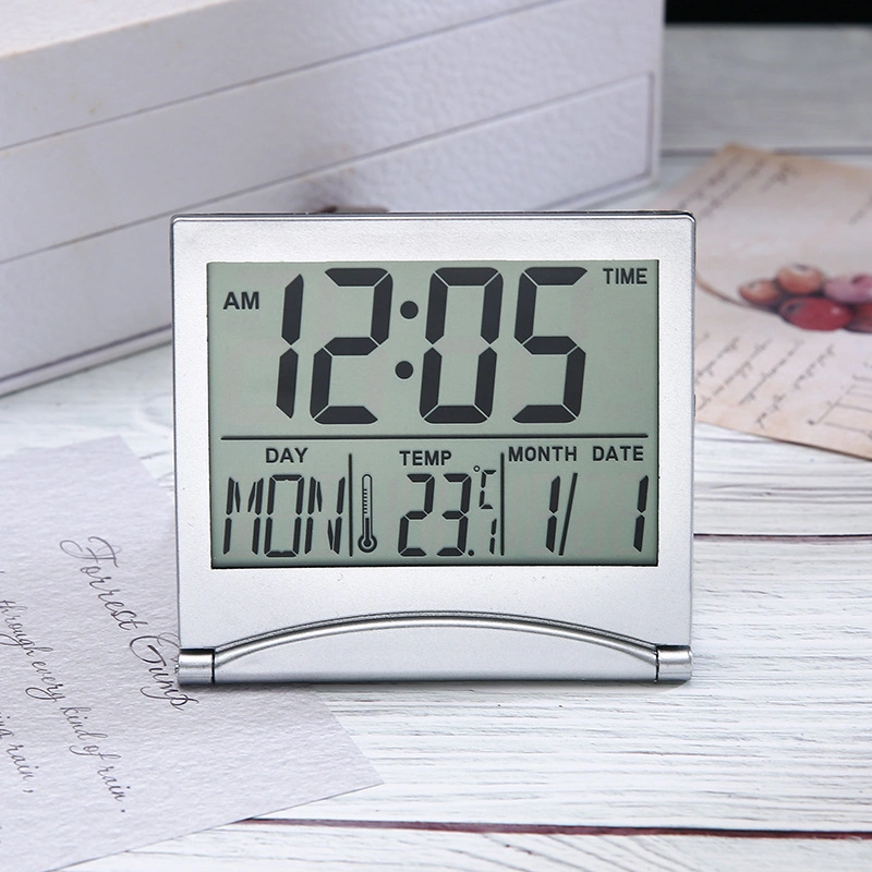 Faltbarer tragbarer Schreibtisch digitaler LCD-Wecker mit Kalendertemperatur Thermometer LED Faltbare schlanke Uhr für Reisen