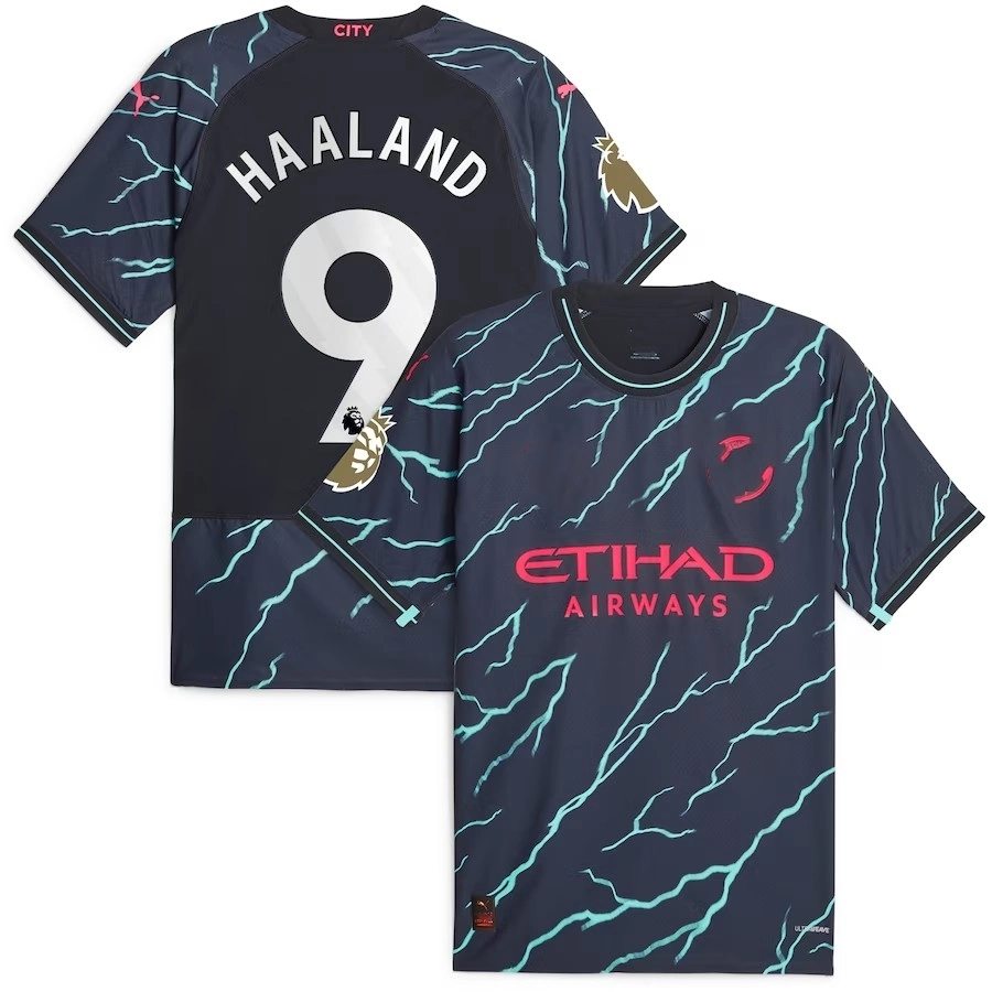 Dropshipping Mayoreo Erling Haaland Man-Che-Ster City 2023/24 Tercer Replica Player Camiseta - Camiseta de fútbol azul marino