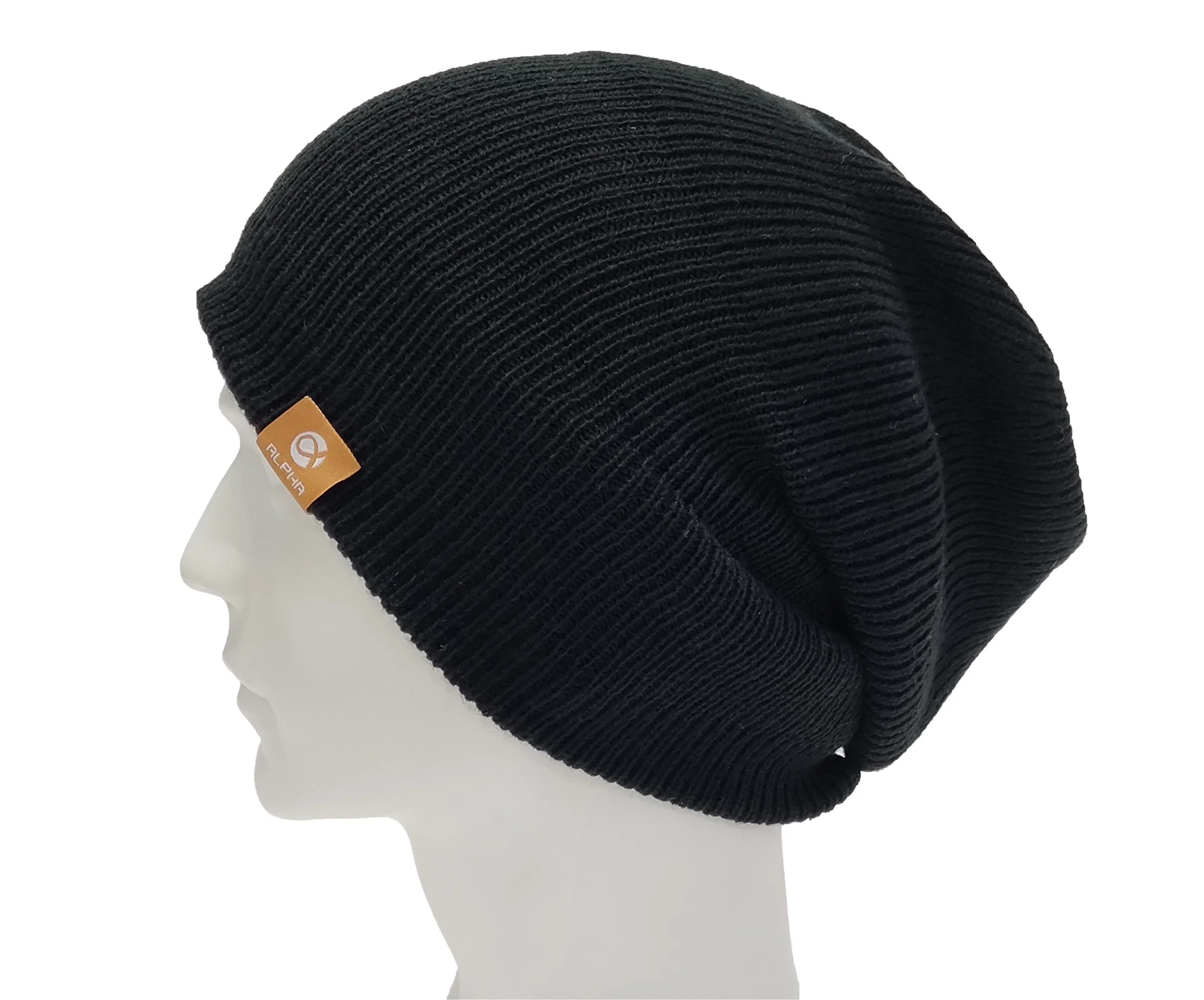 Winter Cuffed and Slouchy Beanie Knitted Hat with Woven Logo