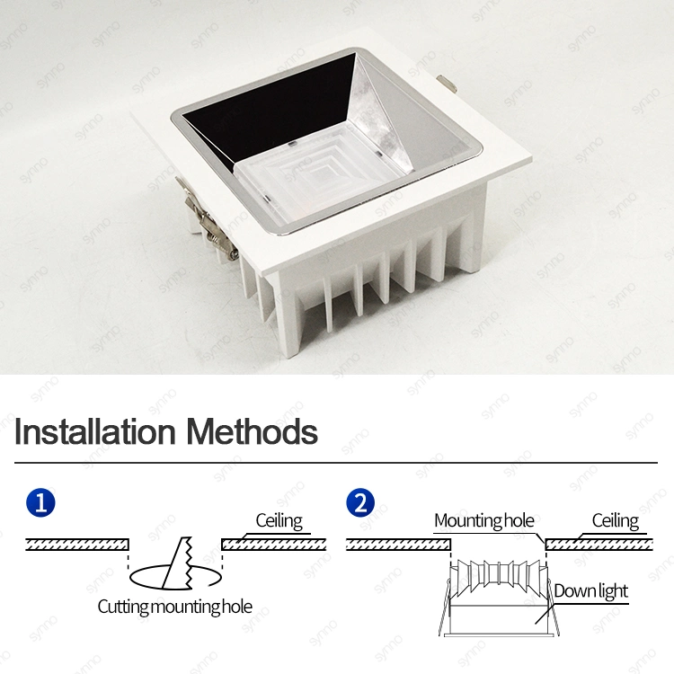 Square Recessed Indoor Office Store Die Cast Aluminum 10W 20W 30W 40W COB LED Ceiling Downlight Down Light Fixture