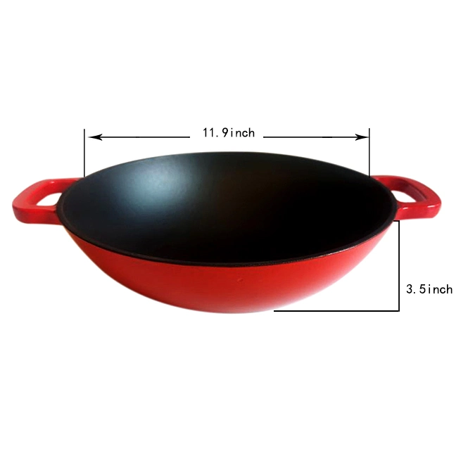 12" Both-Handle Chinese Wok 30cm Cast Iron Wok Chinese Cast Iron Cookware Fry and Saute Wok