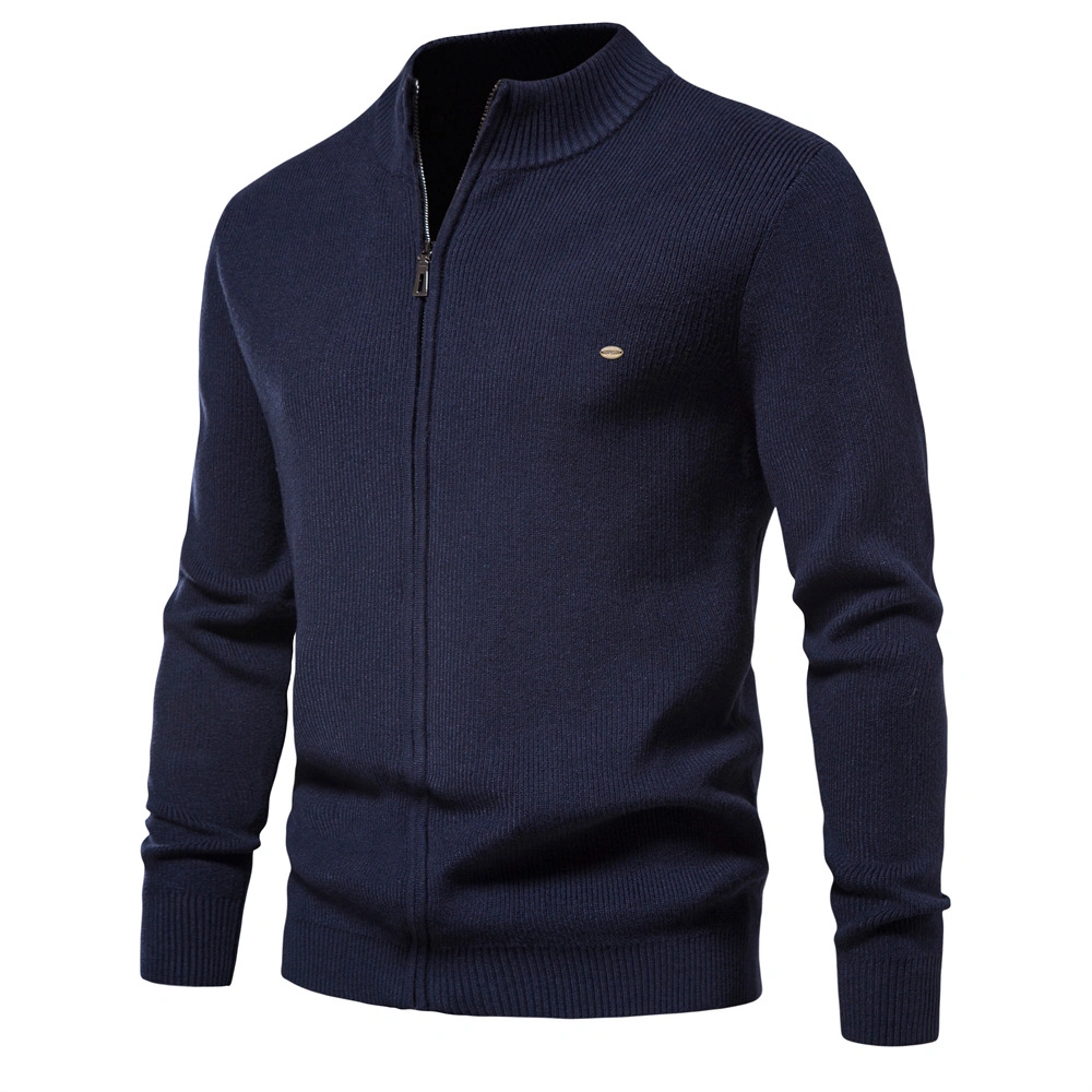 Camisola de inverno pura Zipper para homem, feita à medida por atacado e de outono Camisola Cardigan Knitted Dark casual para homem