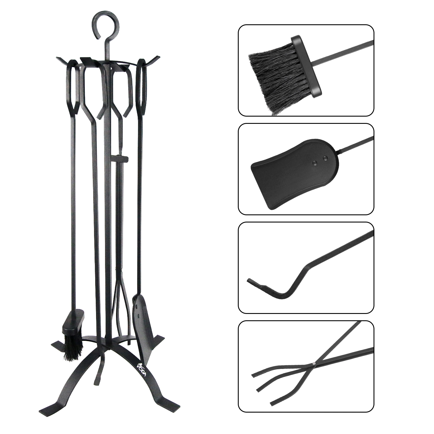 New Fire 5 Pieces Fireplace Tools Sets Fireplace Accessories Tools Holder with Handles Tools for Indoor Fireplace Decor Outdoor Fire Pit Modern Tool
