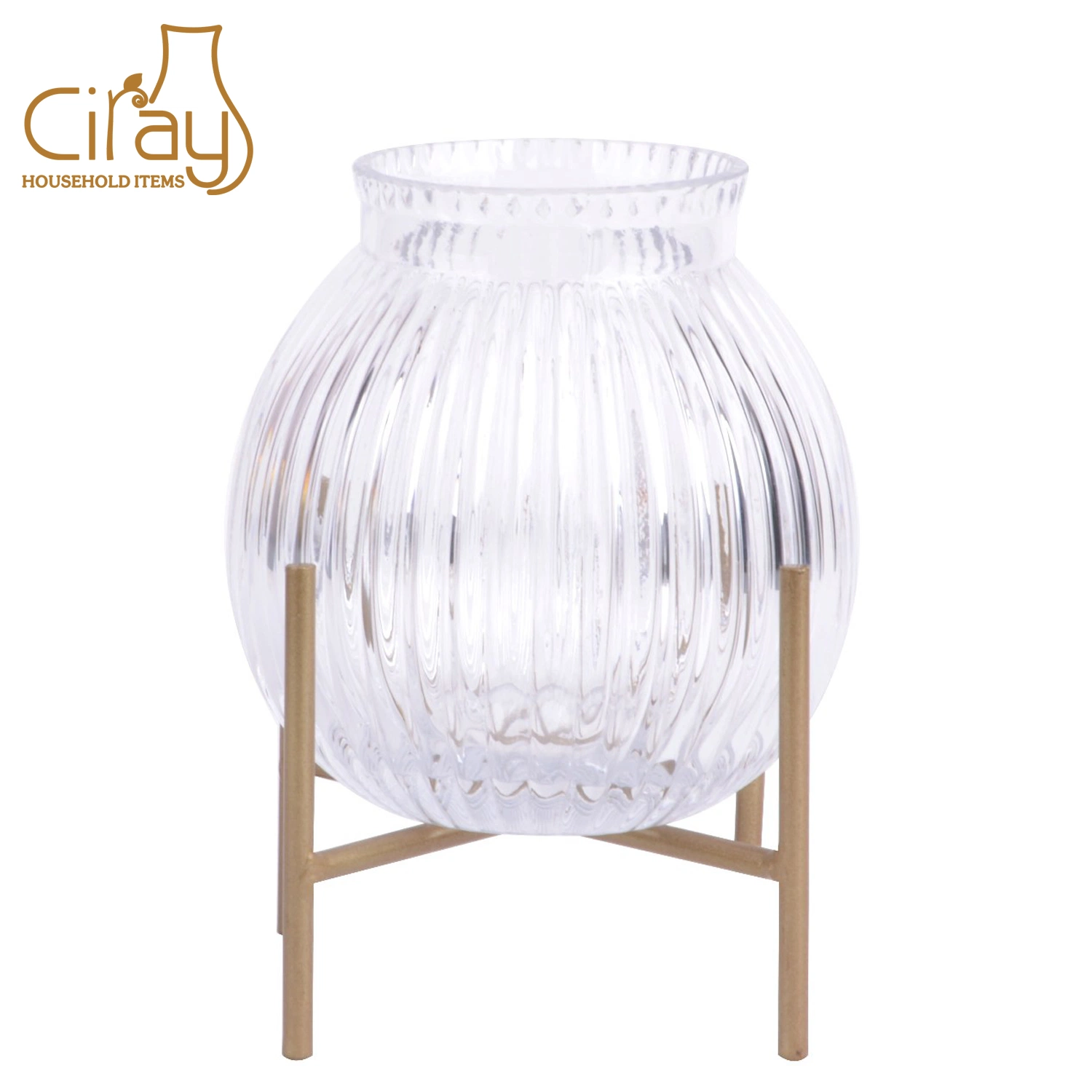 Modern Home Decoration Glass Vase with Metal Stand