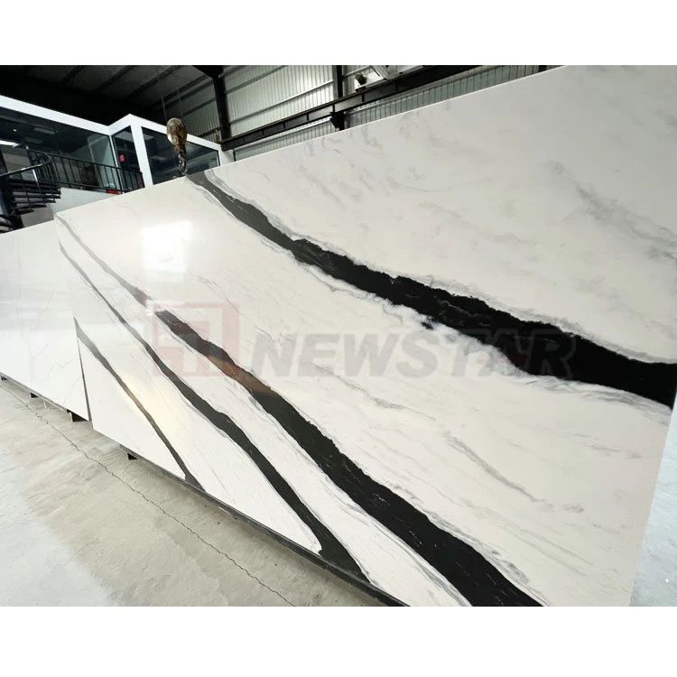 Polished Panda White Quartz Marble Veins China Wholesale White Quartz Stone Veneer