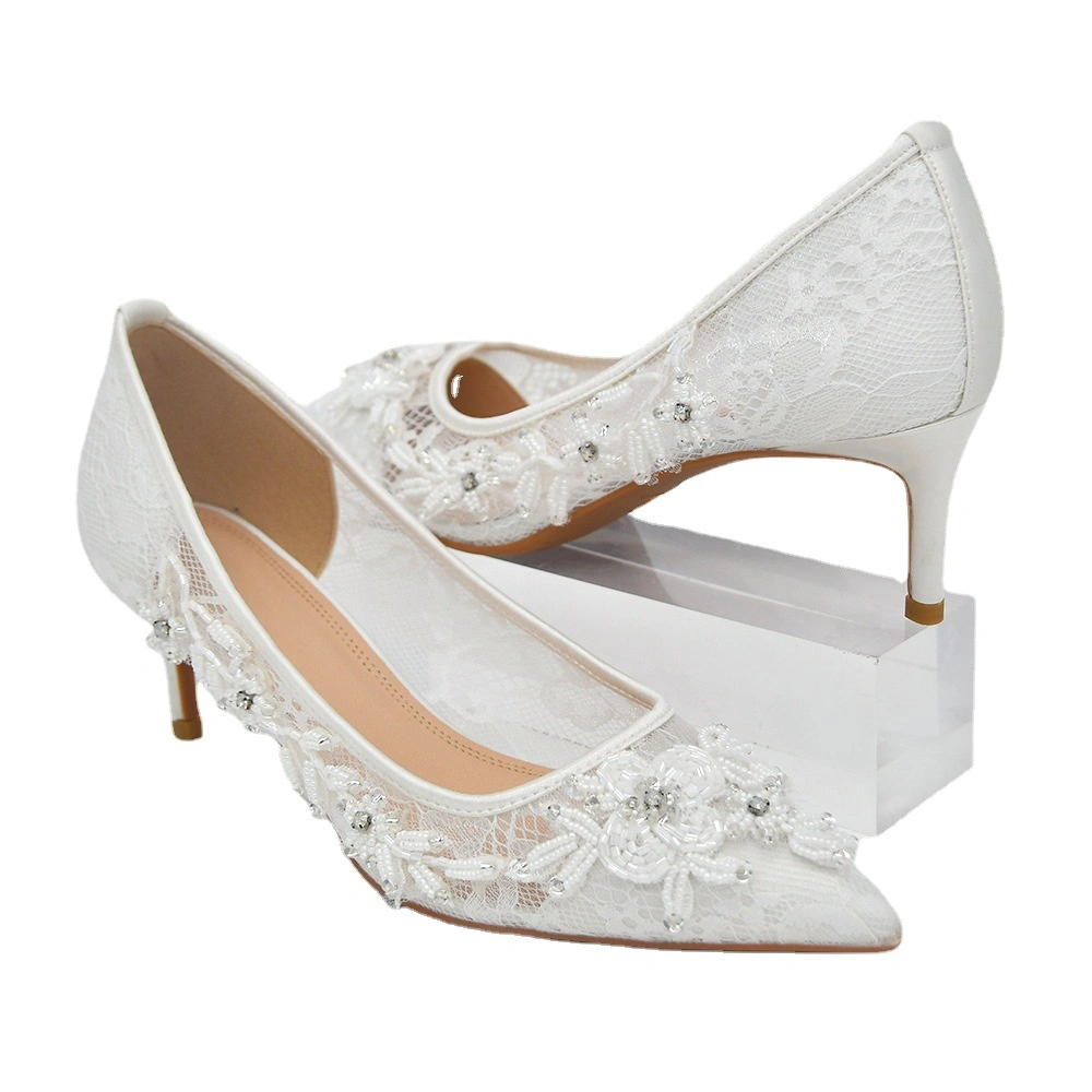 Hws001 Embroidery Handmade Fine Heel High Wedding Shoes