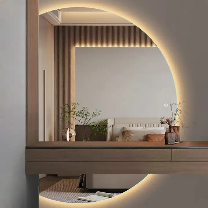 Hotel Wall Decorative Bathroom Vanity Half Moon LED Lighted Intelligent Mirror