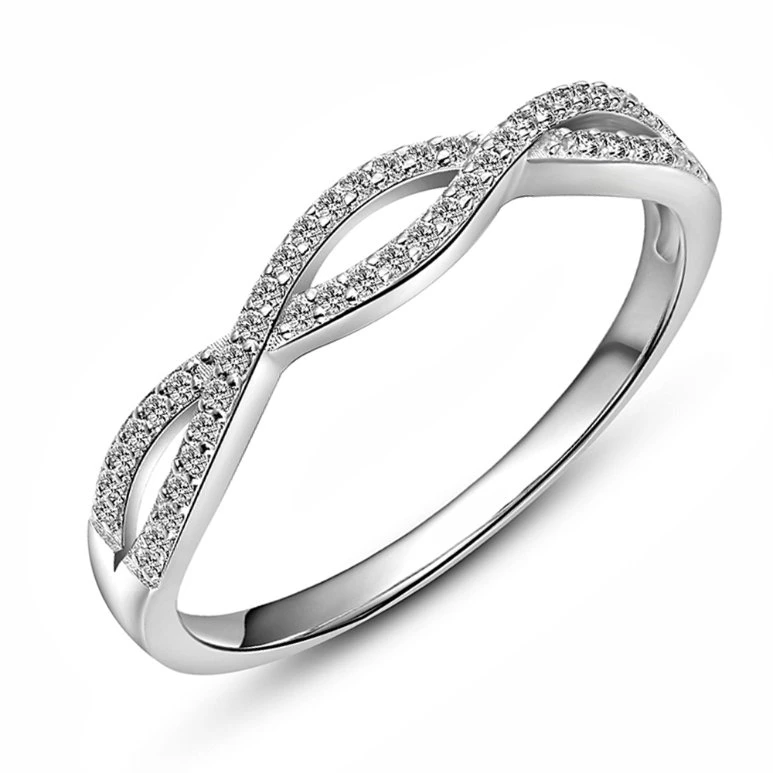 High Quality Costume Jewelry Fashion 925 Silver CZ Stone Twisted Ring for Wholesale