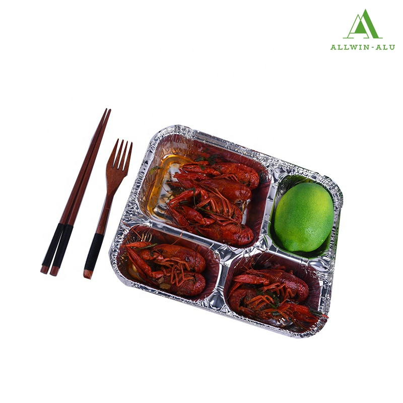 800ml Disposable 4 Compartment Foil Food Container/Tray/Pan/Plate for Fast Food