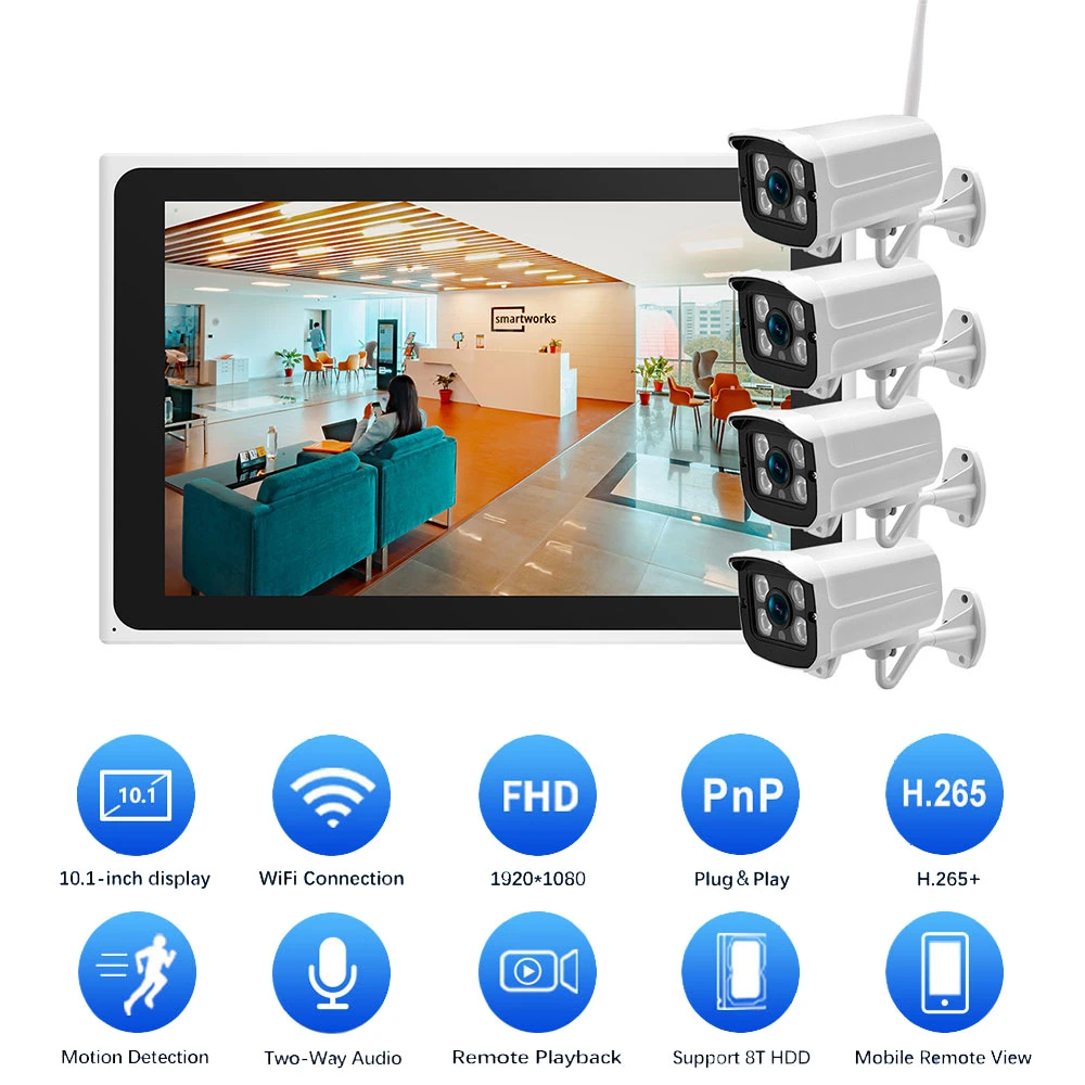 4CH/8CH P2p 1080P Wireless WiFi Video Surveillance IP Network CCTV Security Camera System NVR Kit with HD LCD Monitor