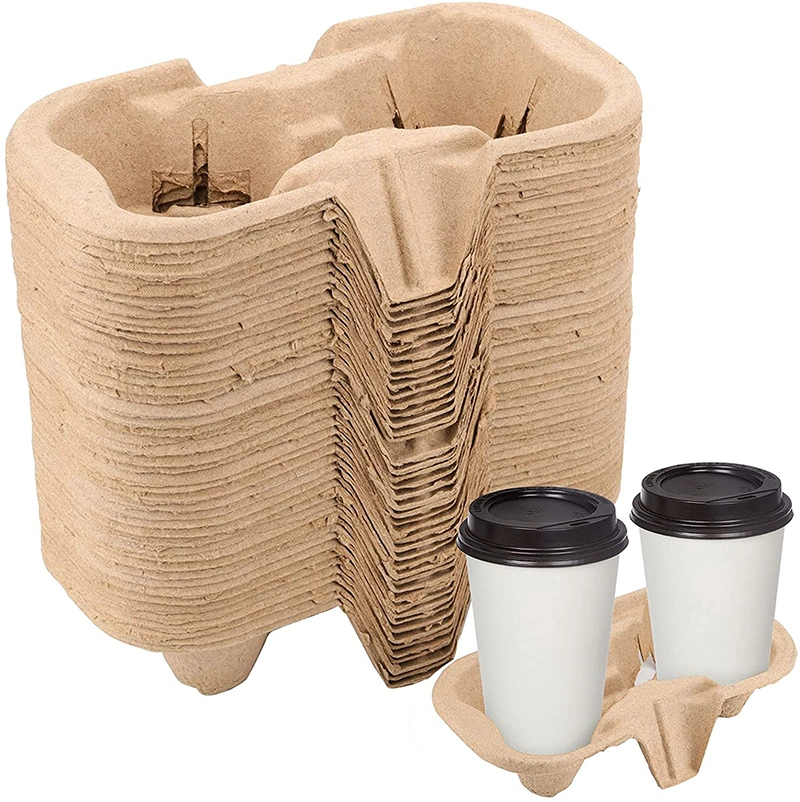 2 Soporte de bebidas de tazas, soporte de fibra de café moldeado desechable, soporte de tazas duradero para bebidas calientes o frías