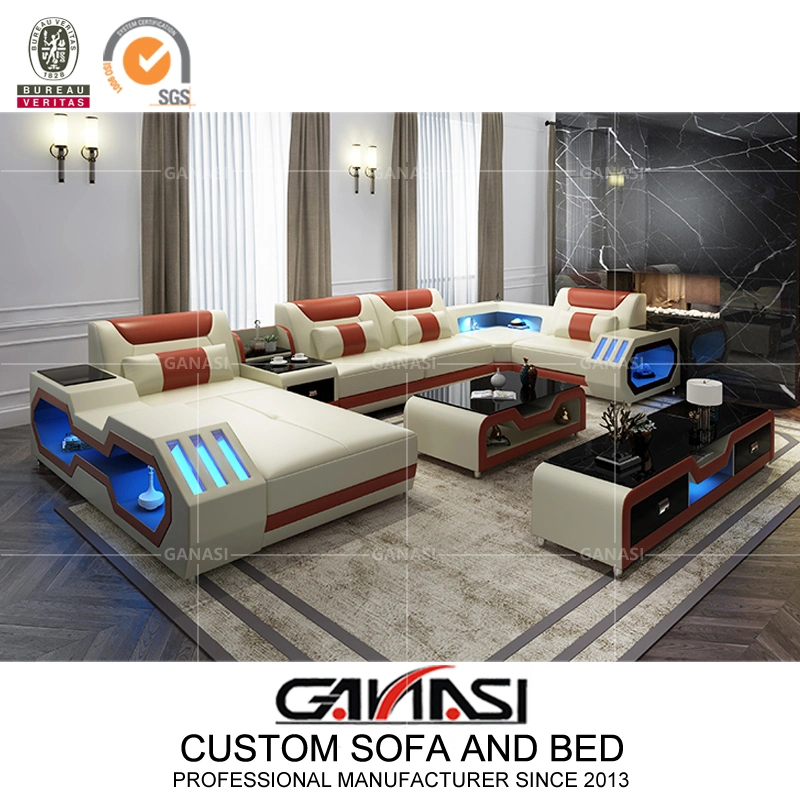 LED Light Furniture Living Room Leather Sofa with Bluetooth Speaker