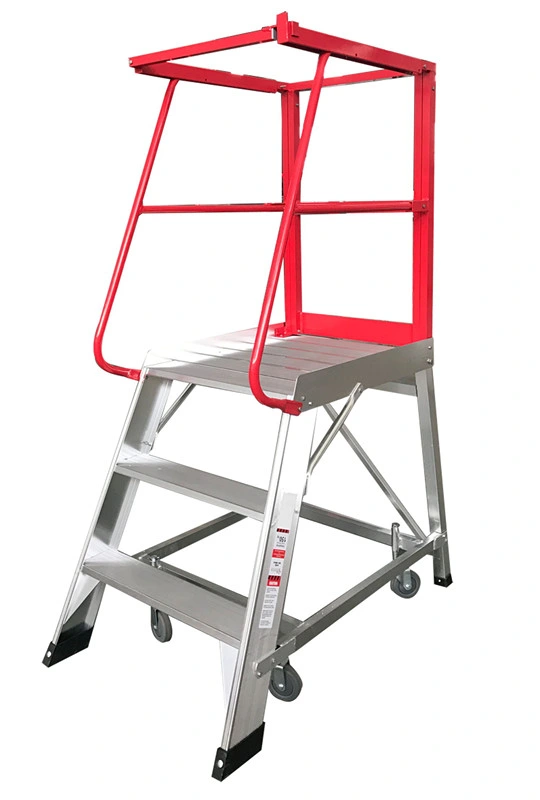 Aluminium Trolley Step Ladder with Safety Handrail for Workshop Use