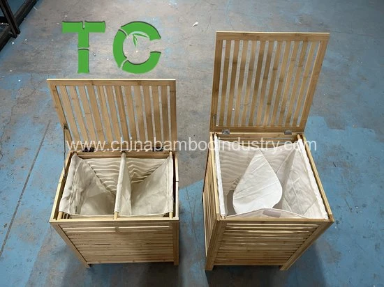 Wholesale Laundry Hamper with Lid Divided Clothes Hamper Bamboo Laundry Basket with 2 Removable Liner Bag