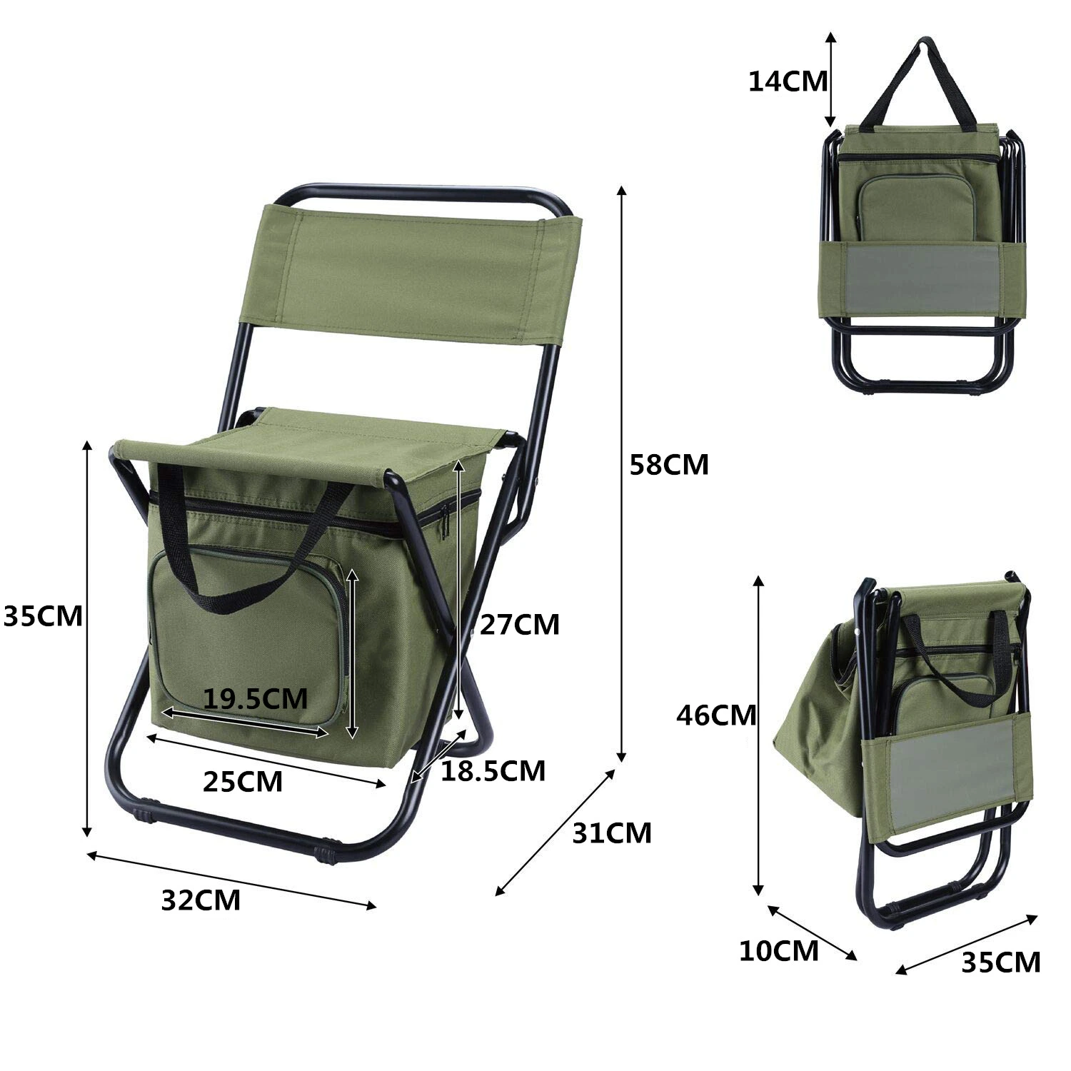 Chaise portable extérieure repliable avec sac de rangement pour la pêche Chaise