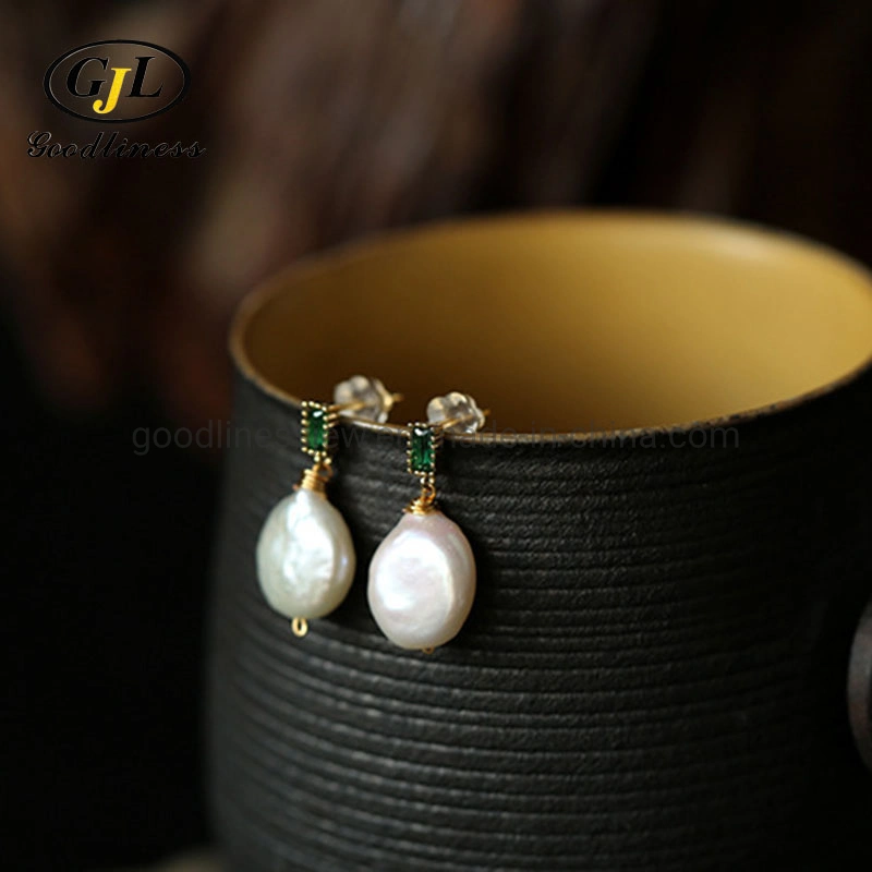 Natural Freshwater Baroque Pearl Emerald Pearl Earrings Female Summer Simple Earring Jewelry