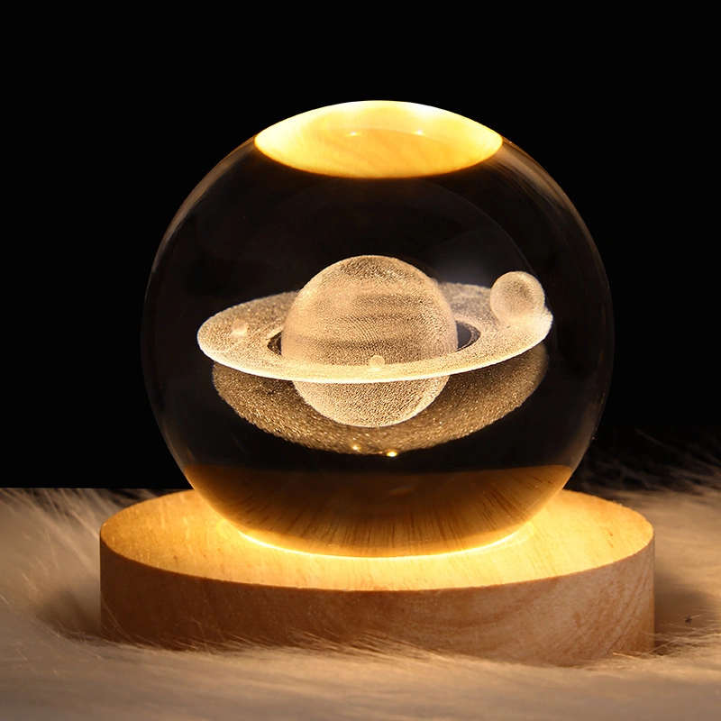 Système solaire 3D Crystal ball Night Light avec base LED Bois pour garçons enfants adolescents