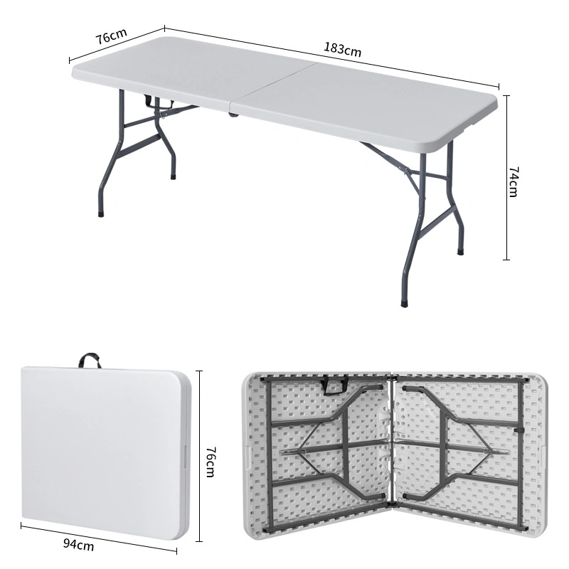 6FT Adjustable-Height Molded Plastic Top Foldable Table