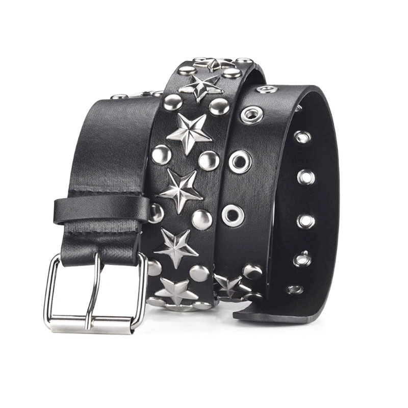 Punk Belt Double Grommet Leather Belt PU Mens Womens Fashion Belt