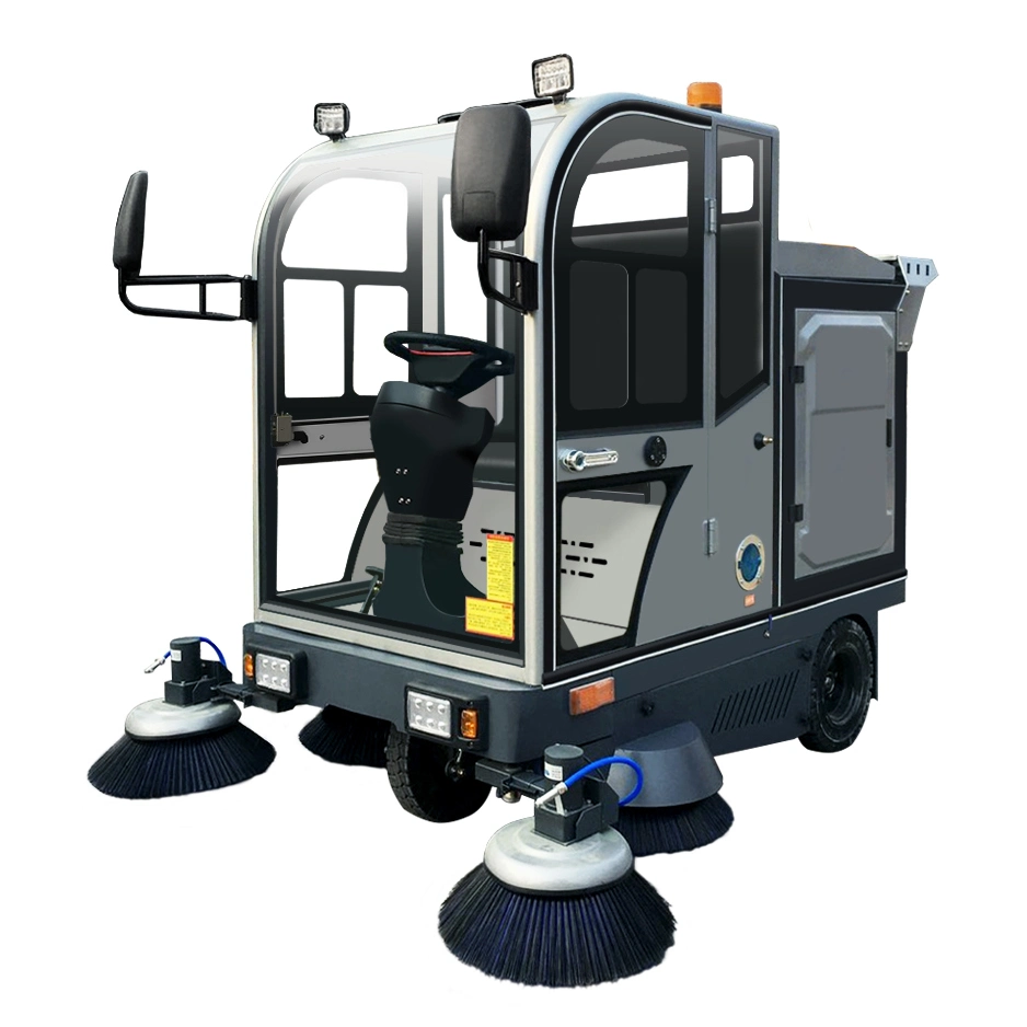 Industrial Electric All Closed Cab Floor Sweeper Driving Type Road Máquina de limpeza de ruas com varredor