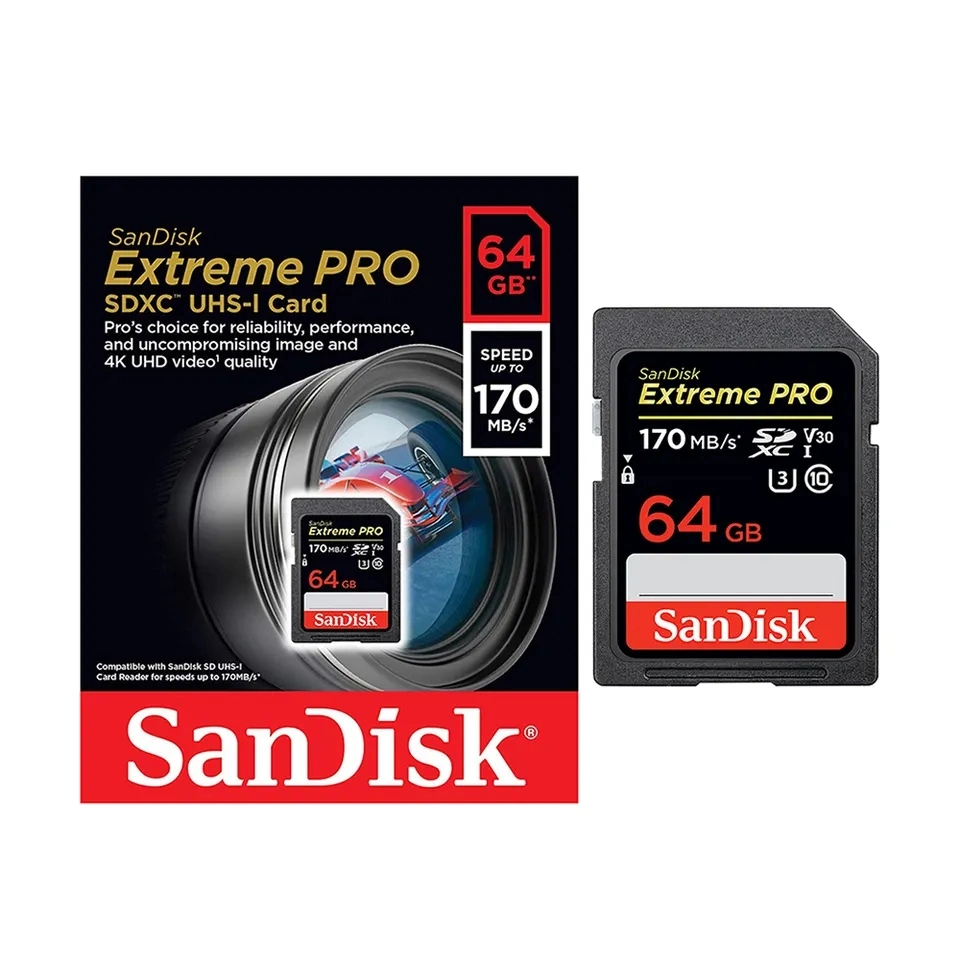 Best Price Sandisk Extreme PRO 32GB 64GB 128GB 256GB SD Card 170MB U3 V30 Uhs-I for 4K HD Video Camera Memory Card