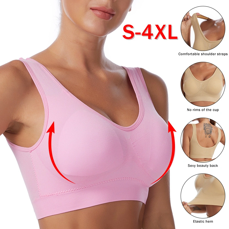 Cotton Solid Women Wireless Soprts Camisole Bra with Adjustable Wide Straps