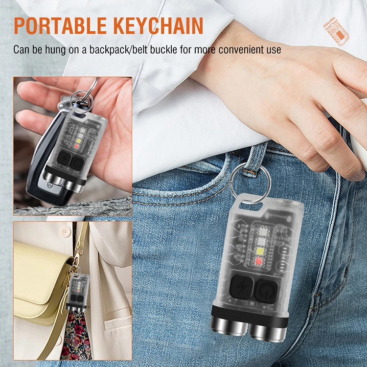 Mini Keychain Flashlight dual Head Max 900lumen Rechargeable Torch Waterproof Portable Work Lamp