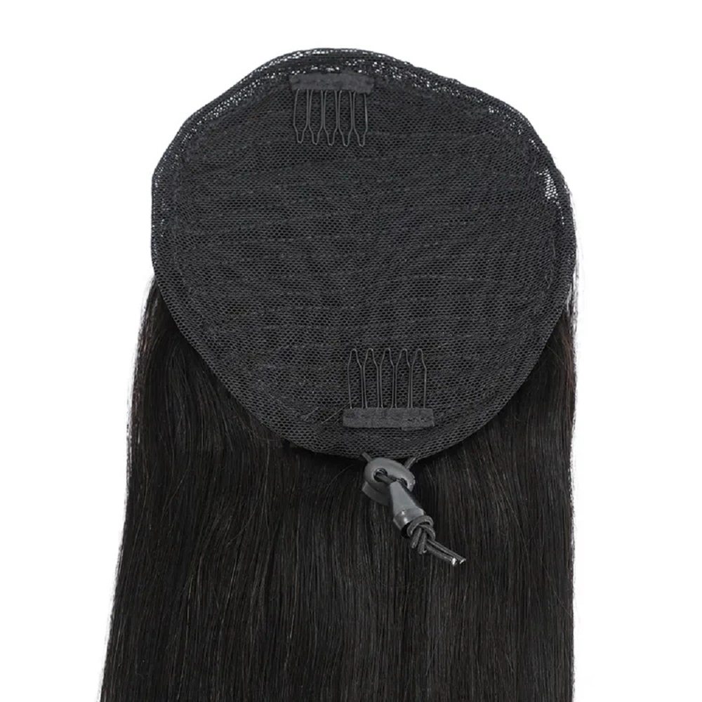 Unprocessed Straight Drawstring Human Hair Ponytail Clip in Extension Full Brazilian Black Colors Active Market