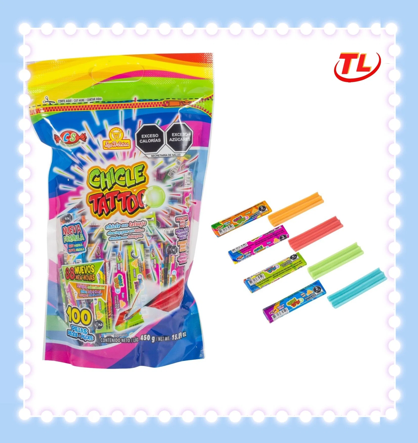 Multi-Color Kaubonbon Tattoo Bubble Gum mit rechteckiger Form