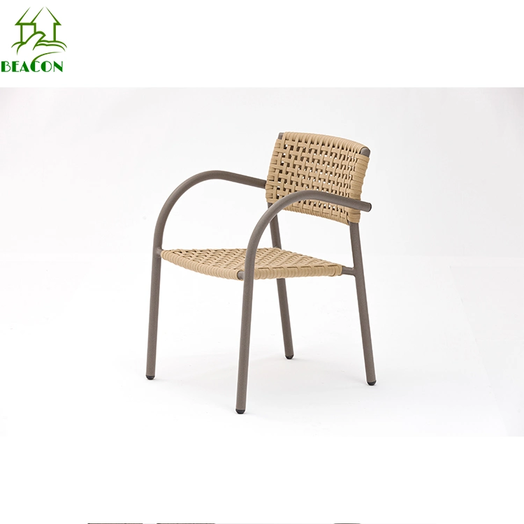 Custom Furniture Outdoor Wooden Garden Chair Metal Aluminum Rope Woven Dining Chairs