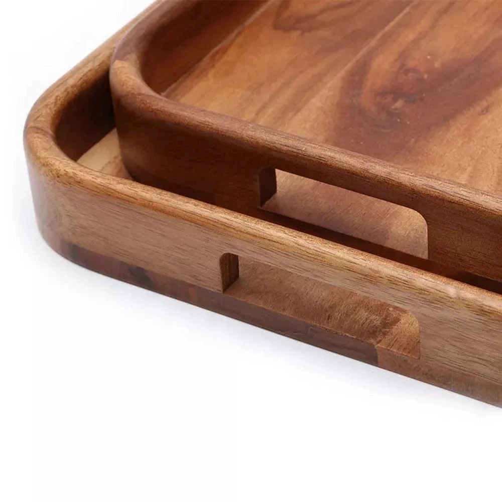 High quality/High cost performance  Square Natural Acacia Wood Serving Tray for Food Fruit Coffee Snack