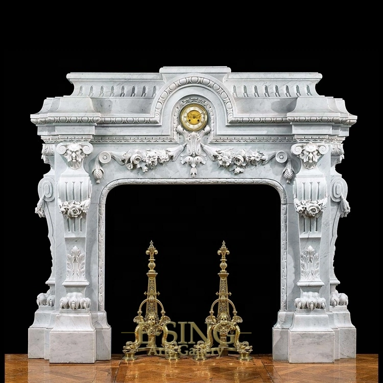 High-Quality Hand Carved Decorative Indoor Natural Stone Marble Fireplace