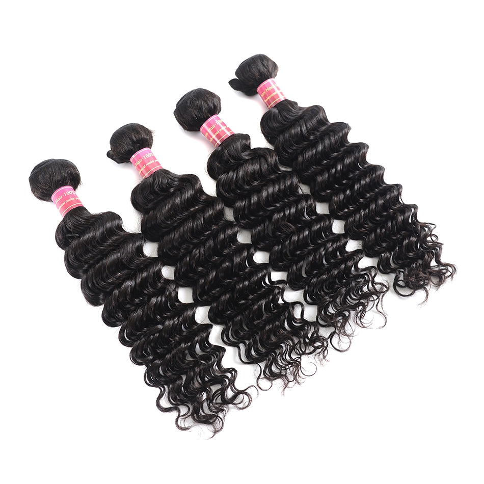 Pelo crudo de la India Curly Virgen 4 lotes Indios profundo Onda Curly Weave Negro Natural de Grado Superior en Virgen humana Ampliación del pelo en venta