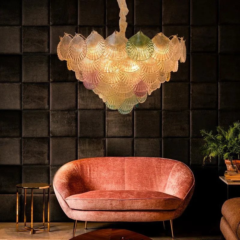 Leave Design Colorful Art Glass Pendant Light Chandelier Hanging Light Gold Color Colorful Glass