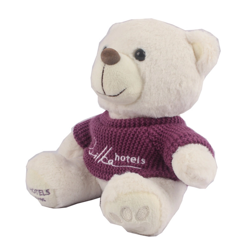 Suéter personalizada de logotipo 20cm White Roupões macios recheadas de pelúcia vestido Animal Teddy Bear