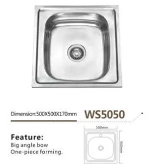 Ws5050 Drop-in Kitchen Sink 304 Stainless Steel with Drain Hiding Gas Pipes