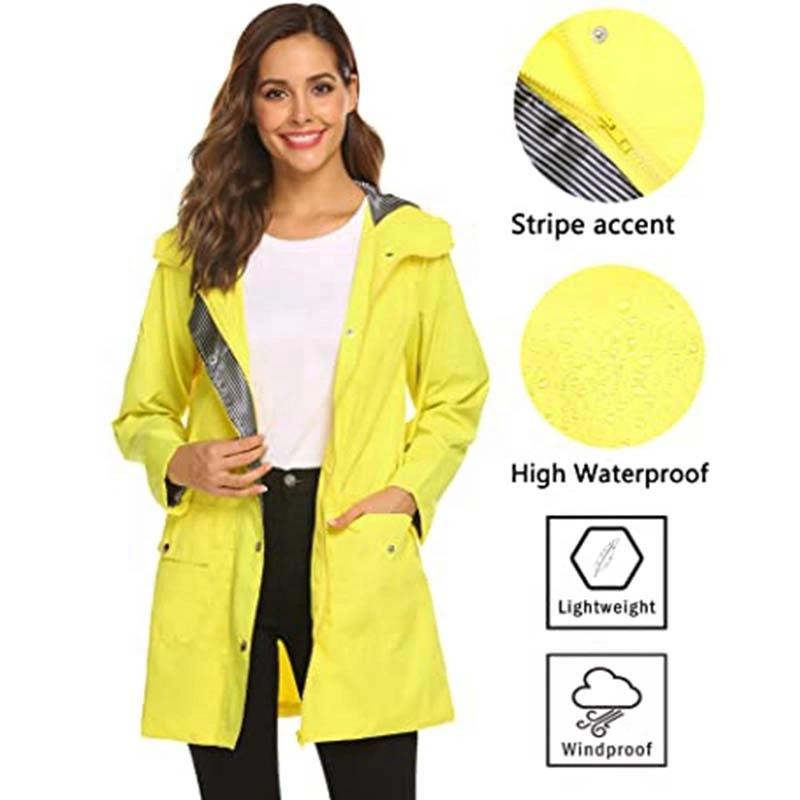 100% Polyester Fabric with Yellow PU Raincoat Long Trench Coat