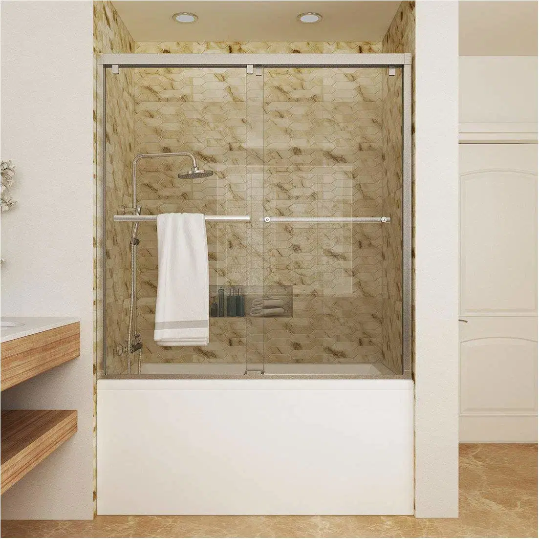 Bathroom Sliding Door Chrome Frame 6mm Tempered Glass Shower Door